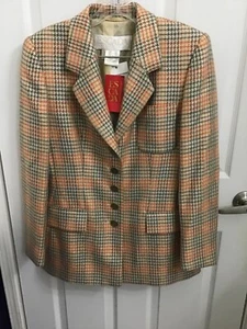 Escada Margaretha Ley Womens Multicolor Plaid Gold Metallic Career Blazer 38 NWT - Picture 1 of 9