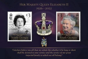 Hoja de minituras 2022 de Georgia del Sur y SSI SM la Reina Isabel II 1926-2022 como nueva MNH - Imagen 1 de 1