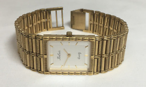 Vintage Belair Mens Gold Tone Dress Bracelet Tank Rectangular Quartz Watch