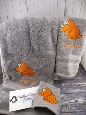 Dinosaur Spike Horned Dino Personalized 3 Piece Bath Towel Set  Any Color  - Image 1 of 4