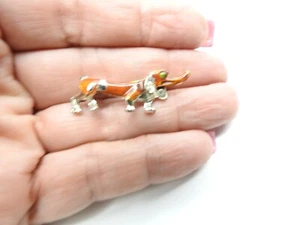 Broche PERRO Esmalte Marrón Transparente Verde Estrás Vintage - Imagen 1 de 4
