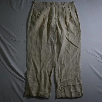 Daniel Cremiuex 36x29 Beige Khaki 100% Linen Classic Pleated Cuffed Dress Pants - Image 1 of 4