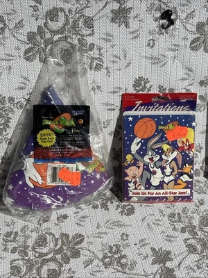 Vintage Space Jam Party Supplies Hats Invitations  1990’s NOS - Image 1 of 4