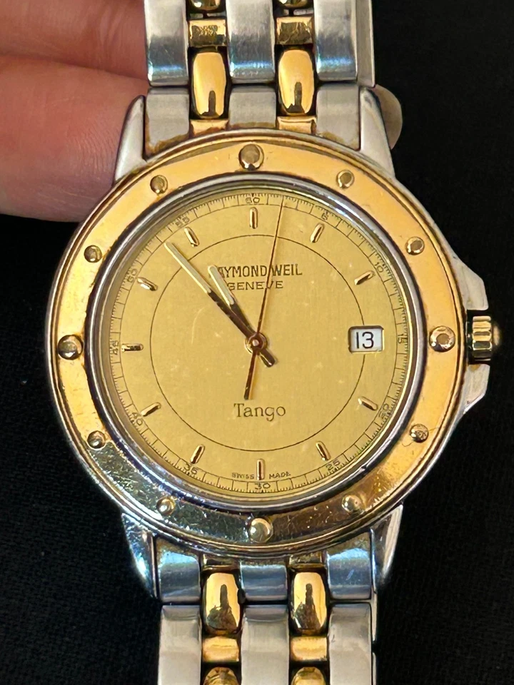 Reloj Raymond Weil Tango Hombre 37mm Esfera Dorada Dos Tonos Fecha Redonda 5560 Foto 1 de 1