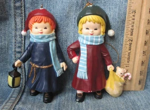 Vintage Boy & Girl Christmas Ornaments 1988 Wang's Int. ORN84 - Picture 1 of 3