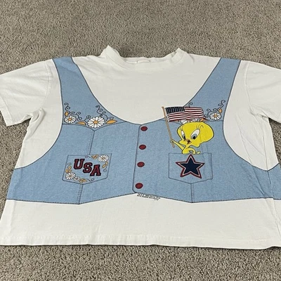 Camisa De Colección Looney Tunes Piolín Pájaro Para Mujer 2X Chaleco Denim AOP 1996 Años 90 T421 Foto 1 de 4