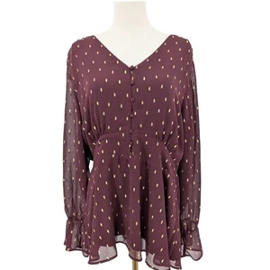 Lane Bryant Burgundy Gold Dot Peplum Blouse NWT | Size 14 | Holiday Party Top - Picture 1 of 12