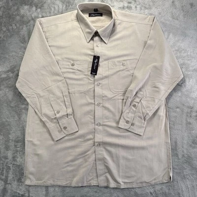 Camisa de vestir Oleg Cassini para hombre 3XL beige manga larga abotonada mezcla de rayón nueva con etiquetas Foto 1 de 4