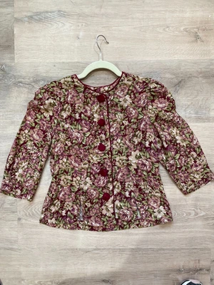 复古 Miss Dorby Christmas 勃艮第花卉衬衫,尺寸 S, — 第 1/4 张图片