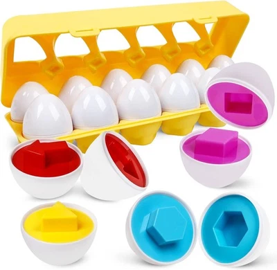Montessori Geometric Eggs,12 pcs Set Color & Shape Egg Puzzle Toys Matching E... - Image 1 of 4