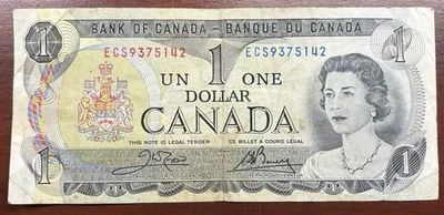 Billete de un dólar canadiense 1973 1 dólar Banco de Canadá. Foto 1 de 2