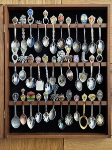 36 Vintage Spoon Collection With Wall Mountable Glass Door Display Case Disney - Picture 1 of 7