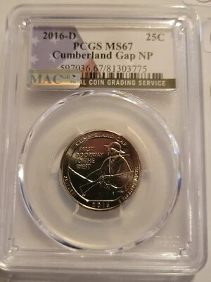 2016-P Cumberland Gap National Park Quarter PCGS MS67 Mac Sticker - Image 1 of 2