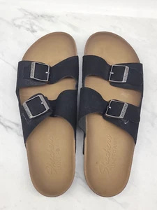 Skechers Womens Faux Leather Black Sandal Size 8 Slip On Buckles - Picture 1 of 11