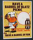 1960-70s Era Milwaukee Wisconsin Blatz Beer Barrel Shaped Bottle Picnic Poster!