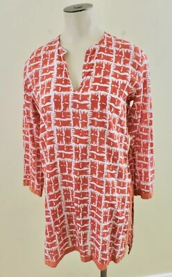 ROBERTA ROLLER RABBIT Sz Small Burnt Orange Print Cotton V-Neck Tunic Top EXC - Image 1 of 4