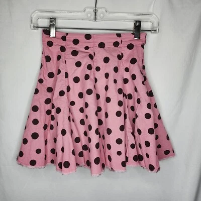 Girls Mini Boden Pink and Brown Polka Dots Frayed Raw Hem Corduroy Skirt 5-6Y - Image 1 of 4