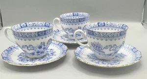 Seltmann Weiden CHINA BLAU Blue Teacup & Saucer Bone China Bavaria Set of 3 - Picture 1 of 17