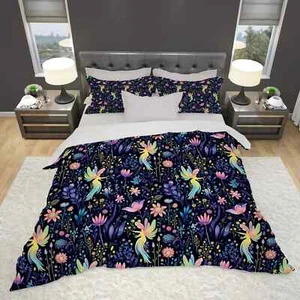 Glowing Garden Fairies Dark Floral Pattern Duvet Cover: Microfiber by Durazza - Picture 1 of 10