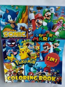 Sonic Super Mario Pokemon Malbuch 3 in 1 2020 unbenutzt Kinder Anime Aktivitäten - Bild 1 von 6
