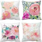 Set Of 4 Throw Pillow Covers Peonies Summer Watercolor Floral Pink Flower Gir...