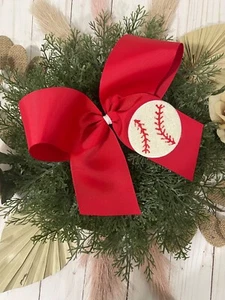 XL Baseball Cheer style appliqué hair bow red & white 8x8.5x3.5" - Picture 1 of 1