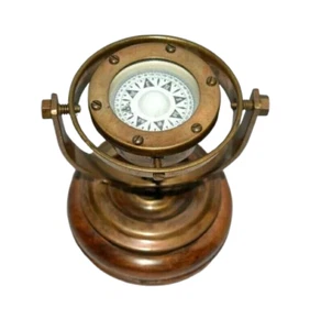 nautical brass gimbal compass vintage ship's binnacle gimballed compass - Picture 1 of 8