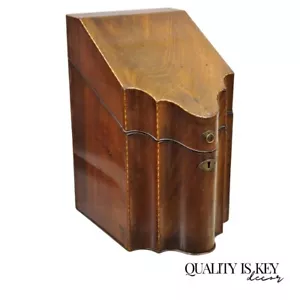 Caja de cuchillo con incrustaciones antigua georgiana de caoba Jorge III - Imagen 1 de 11