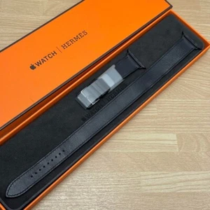 HERMES PARIS Apple Watch 41/40/38mm Black Leather Band Double Tour with Box NM - Picture 1 of 16