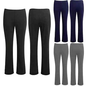 WOMENS BOOTLEG TROUSERS RIBBED PULL ON WORK PANTS STRETCH LADIES SOFT BOTTOMS - Picture 1 of 8