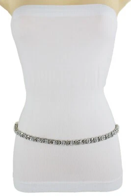 Donna Metallo Argento Catena Decorato Moda Cintura Bling Rete Perline TAGLIE XXL - Immagine 1 di 4