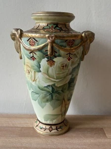 Lovely Hand Painted Nippon Floral Vase White & Yellow Roses - Picture 1 of 23