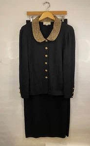 St. John Evening Black 2 Piece Suit Set Jacket Maxi Skirt Santana Knit Gold 10 - Picture 1 of 13
