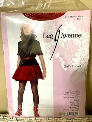 CHILD'S FISHNET STOCKINGS   Red   Costume Accessory  LEG AVENUE  New Pkg.  LARGE - Image 1 of 4