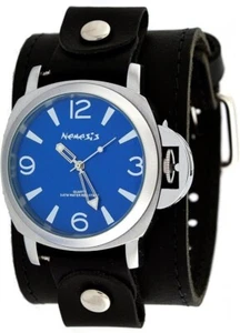 Nemesis LBB054L Analog Blue Dial Watch Wide Black Leather Cuff Band - Picture 1 of 2