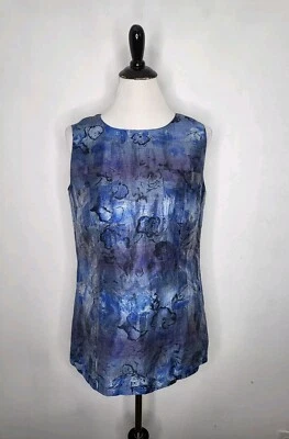 SELECTION DE GIVECHY Top Mujer Talla 38 (US8) Floral Azul Mezcla Lino Sin Mangas Foto 1 de 4
