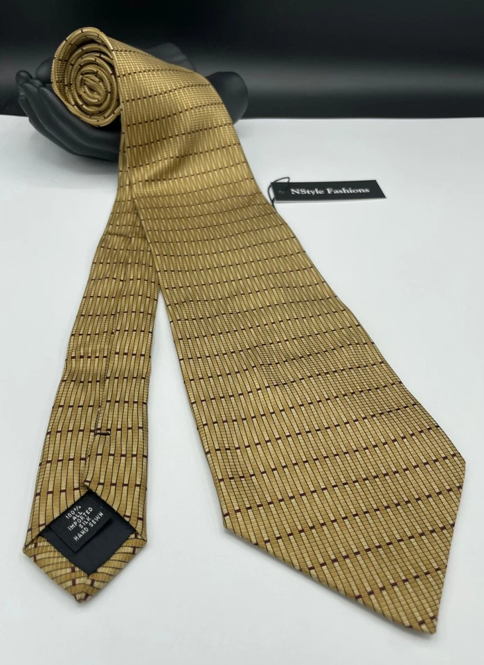 Corbata 100 % seda para hombre Kenneth Cole Reaction ~ dorada ~ geométrica ~ ¡cosida a mano! Foto 1 de 4
