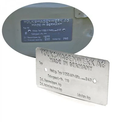 1965-1973 VW Volkswagen VIN Name Plate for Beelte Bus Ghia T4 T3 Thing - Image 1 of 4
