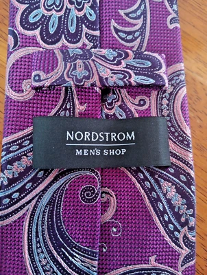 Vintage Silk Necktie - Royal Purple Paisley Floral NORDSTROM Men's Shop VTG Tie - Image 1 of 4
