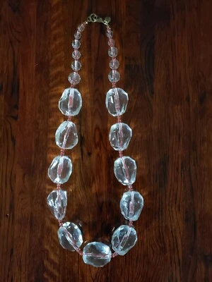 Collar Loft Cuentas Cuentas Transparentes Rosa Oscuro Hilo Moda Declaración  Foto 1 de 4