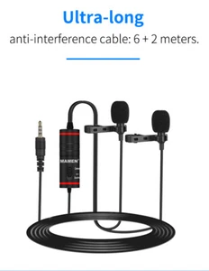 Lavalier Dual Mic Microphone Smartphone KM-D1Pro Mamen Vlogging Video - Picture 1 of 11