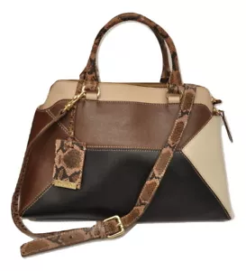 IACUCCI Genuine Leather Colorblock Satchel Bag Handbag Cream/Brown/Black Nwt - Picture 1 of 5