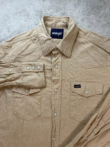 Camisa Western Vintage Wrangler Perla Botón a Presión Beige Lona Gruesa Talla M Trabajo - Imagen 1 de 11