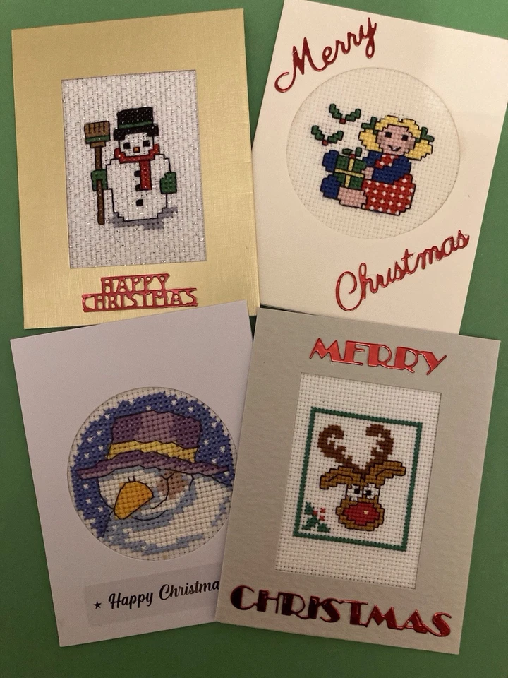 Completed Christmas Cross Stitch Cards X 4 - Image 1 of 4