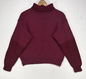 Vintage Two-Tone Red Chunky Hand Knit Turtleneck Sweater Womens M/L Thick Chunky - Picture 1 of 5