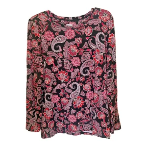 Chico’s Womens Top Red/Black Shirt Rayon/Spandex Size Size 2 - Picture 1 of 3