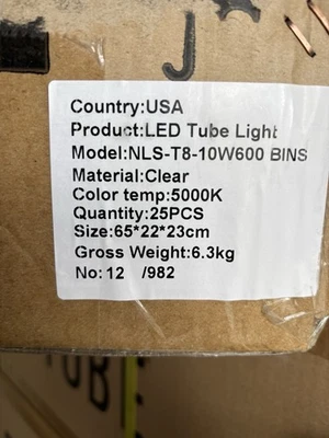 LED Tube Lights Model #NLS-T8-10W600 LED Tube Light 24” box of 25 lights - Image 1 of 3