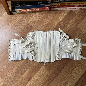 Vintage White Steam Punk Goth Buckle Lace-Up Corset Top Distressed Halloween - Picture 1 of 11