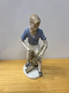 RARE Vintage Porcelain Figurine The Boy Carpenter GDR 14 Germany 9" Pre Owned - Picture 1 of 7
