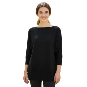 Ann Taylor Cashmere Sweater Womens M Black Boat Neck Dolman Sleeve Cozy Casual - Picture 1 of 11